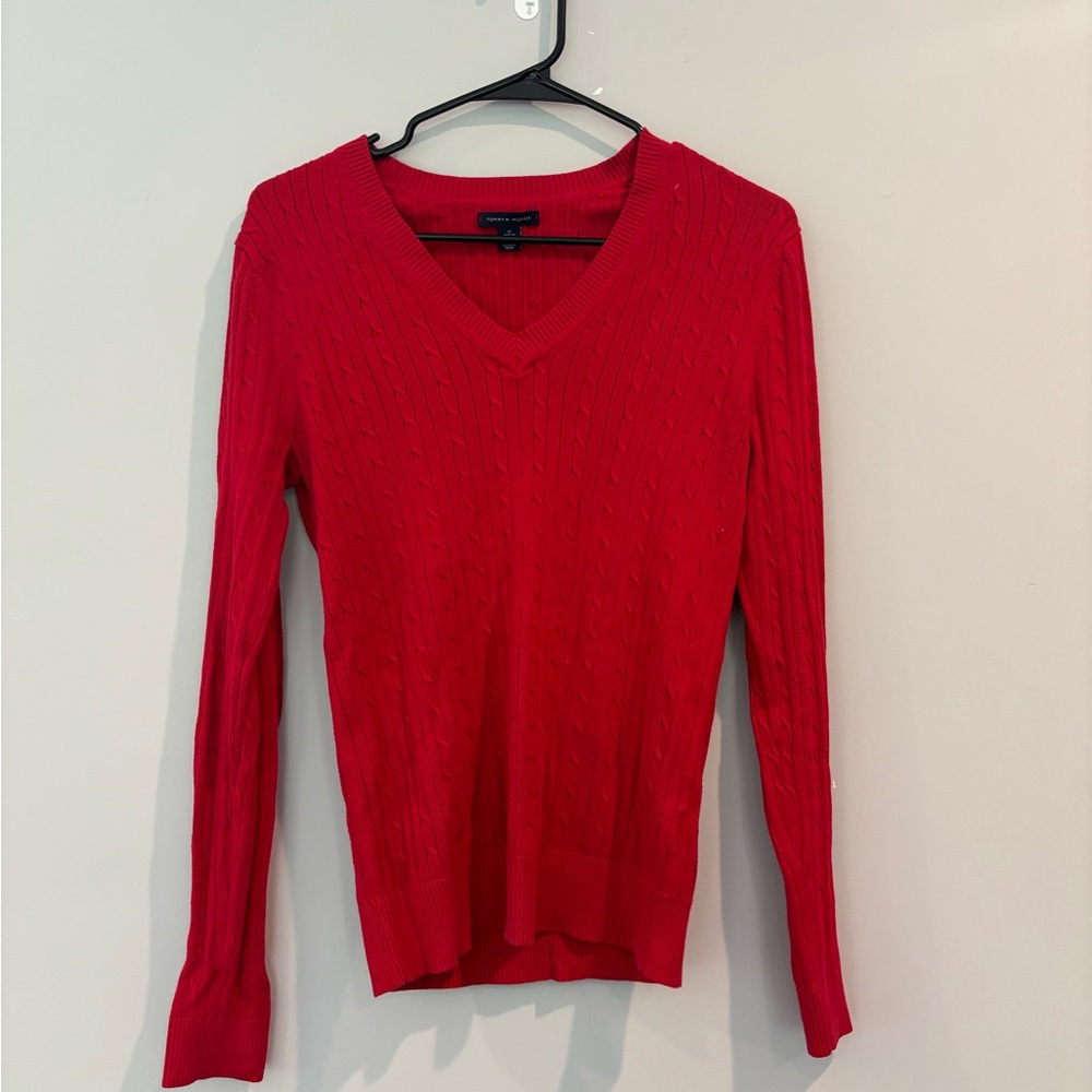 Tommy Hilfiger Vibrant Red V-Neck Sweater